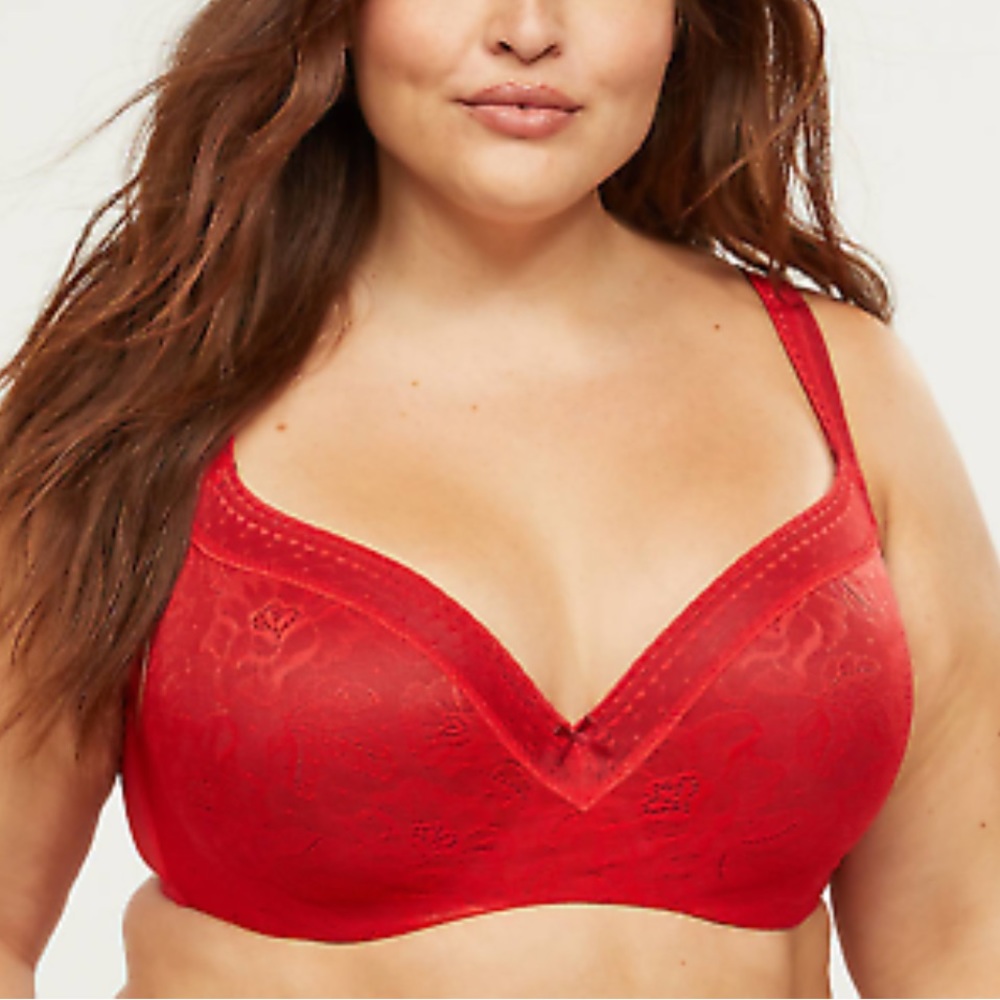 Cacique Lane Bryant Red Modern Lace Lightly Lined Balconette Sz 44DD